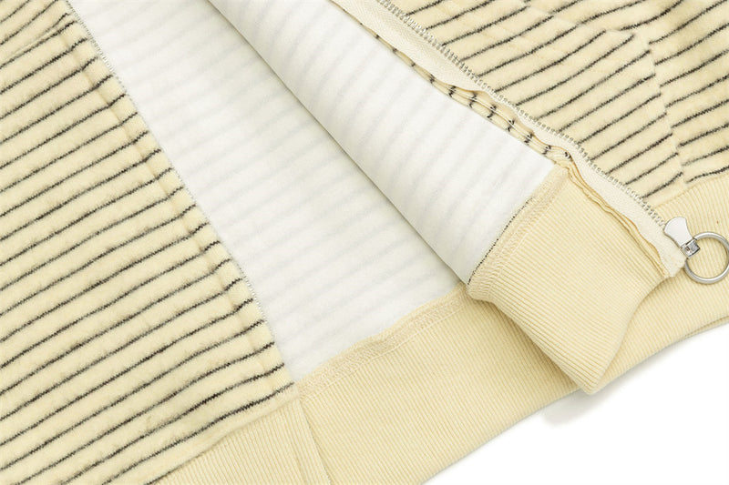 Striped Zip-Up Hoodie — Oversized American Vintage Fleece Cardigan