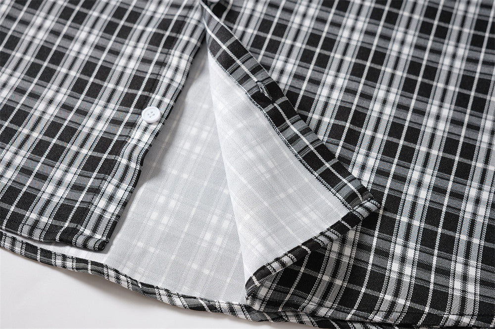 Men's Plaid Long Sleeve Shirt with LUCK Star Letter Patch