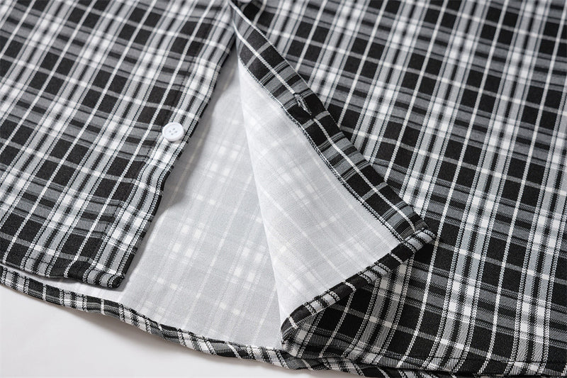 Men's Plaid Long Sleeve Shirt with LUCK Star Letter Patch