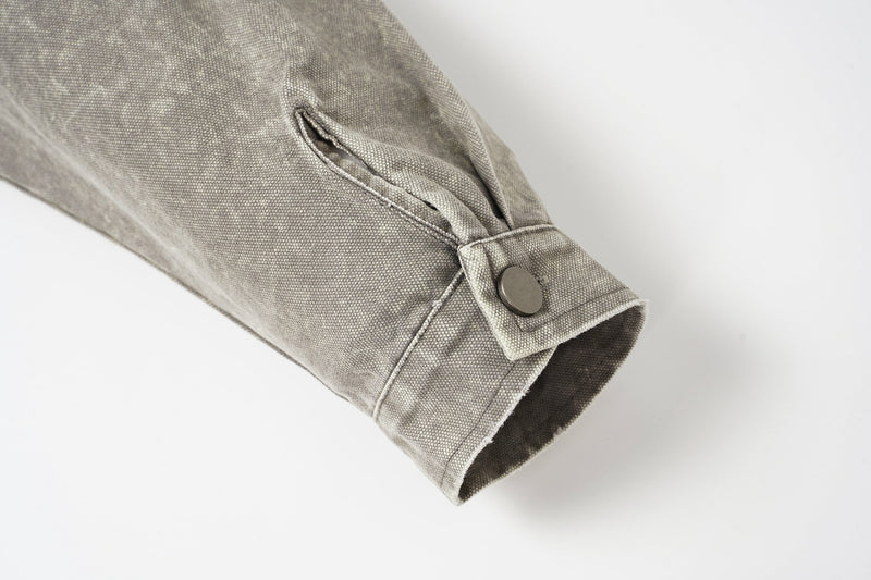Acid Wash Colorblock Long Sleeve Sweatshirt with Cargo Pockets