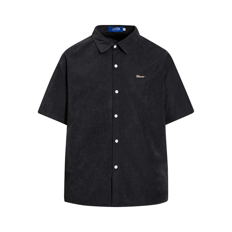 Men's Oversized Short Sleeve Button-Up Shirt – Casual Solid Suede-Texture