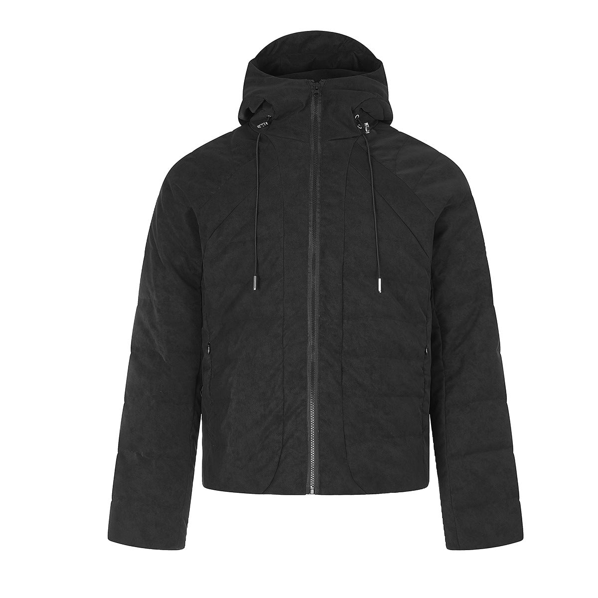 Hooded Quilted Puffer Jacket – Ribbed Panel Down Coat in Olive & Black