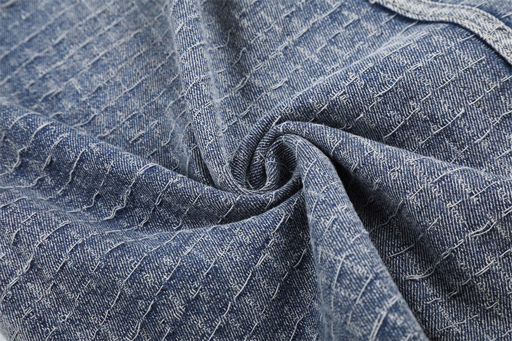 Men's Wide-Leg Denim Shorts – Relaxed Fit Jacquard Textured Jean Shorts