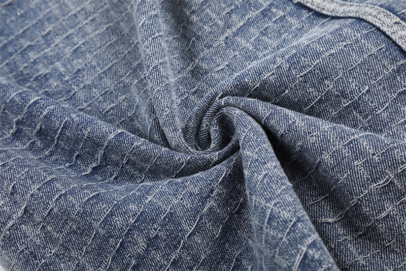 Men's Wide-Leg Denim Shorts – Relaxed Fit Jacquard Textured Jean Shorts