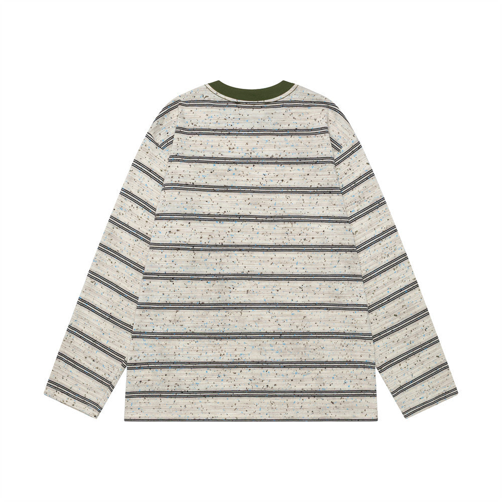 Striped Long-Sleeve Shirt Men's Oversized Fit with Korean Embroidered Graphic