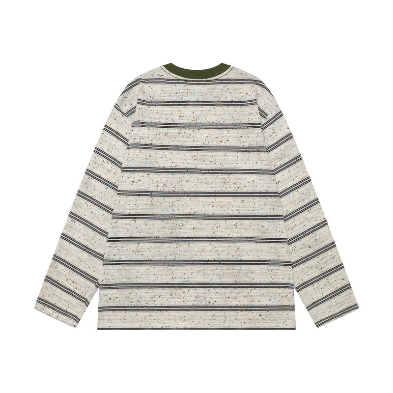 Striped Long-Sleeve Shirt Men's Oversized Fit with Korean Embroidered Graphic