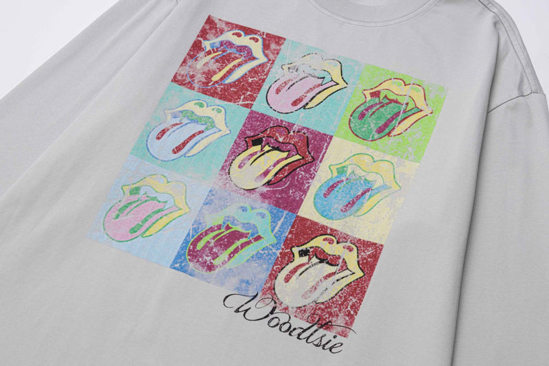T-shirt manches longues graphique avec imprimé rétro pop art de langue