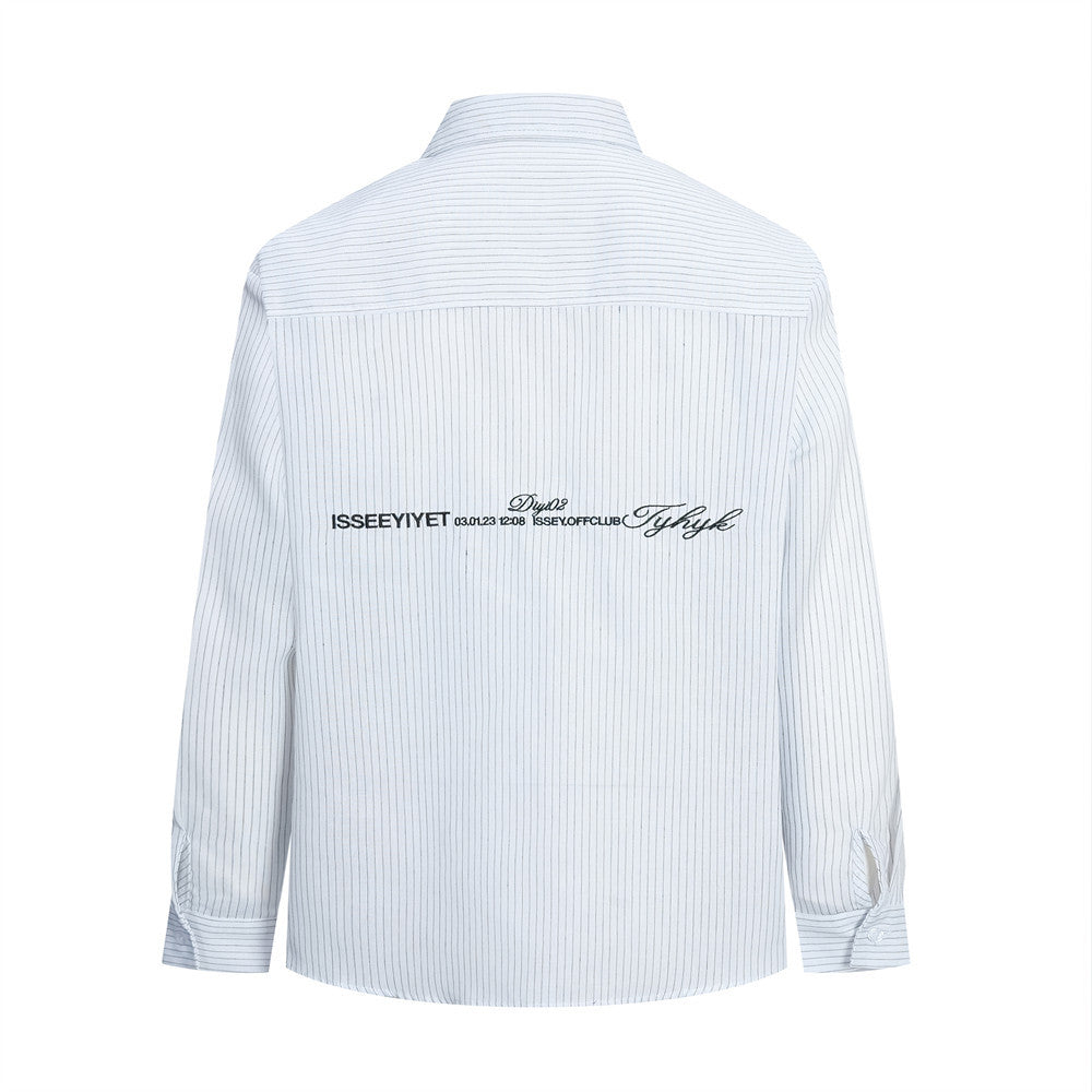 Men's Long Sleeve Striped Shirt with Embroidered Crest Pocket Detail