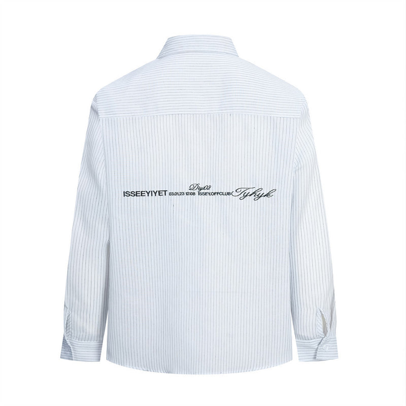 Men's Long Sleeve Striped Shirt with Embroidered Crest Pocket Detail