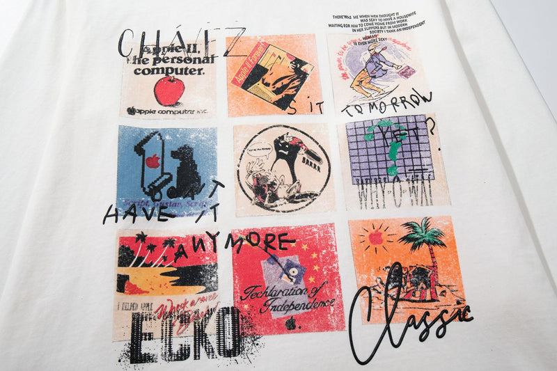 Retro-Collage-Longsleeve mit Grafik – Oversized Streetwear-Shirt
