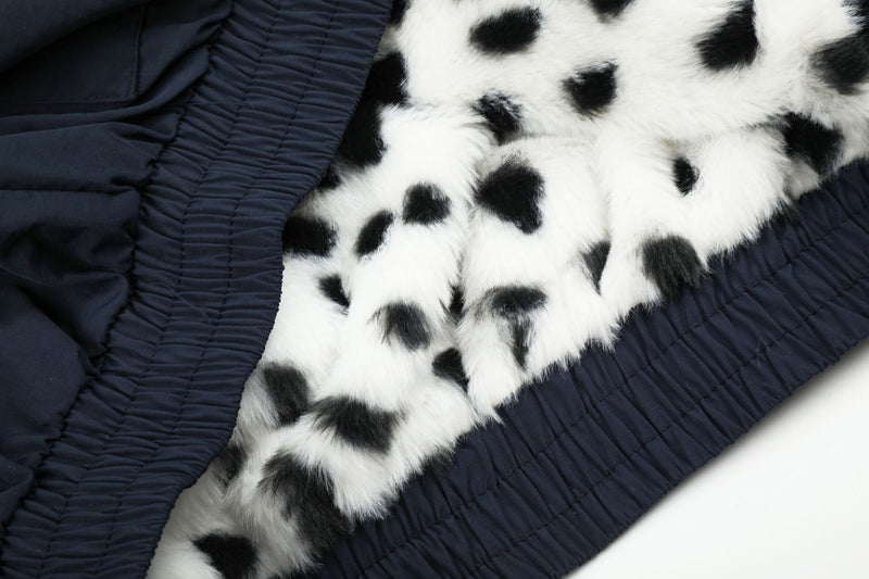 Reversible Dalmatian Faux Fur Bomber Jacket – Two-Way Wear Padded Coat