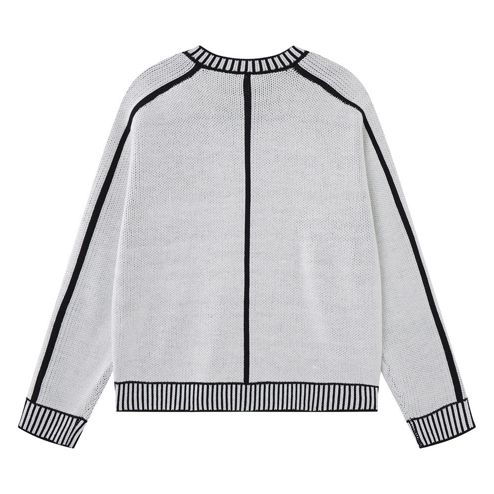 Men's Contrast Trim Knit Cardigan – Relaxed Fit Button-Up Sweater