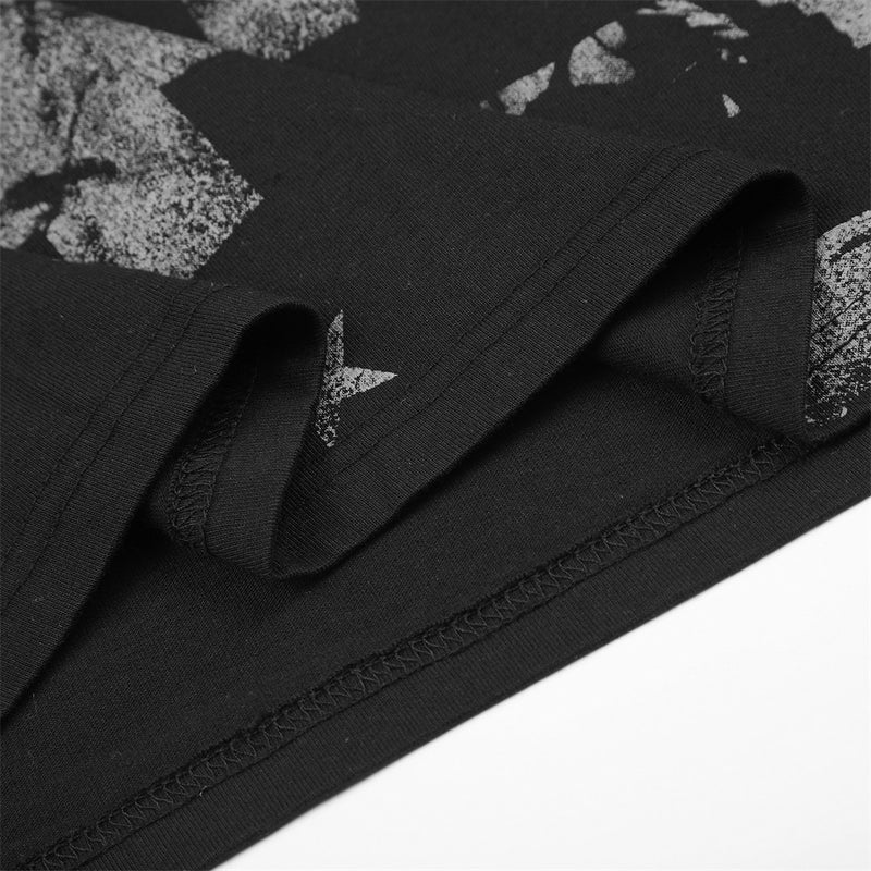 Men's Long Sleeve Graphic Tee – Black Stripe & Star Print Crew Neck