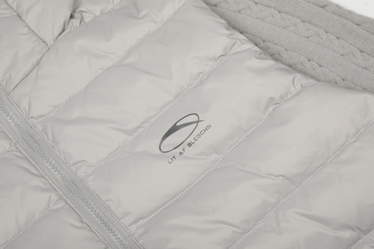 Hooded Puffer Vest Cable-Knit Sleeve Down Jacket – Retro Spliced Outerwear