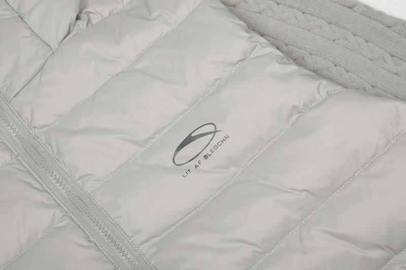 Hooded Puffer Vest Cable-Knit Sleeve Down Jacket – Retro Spliced Outerwear