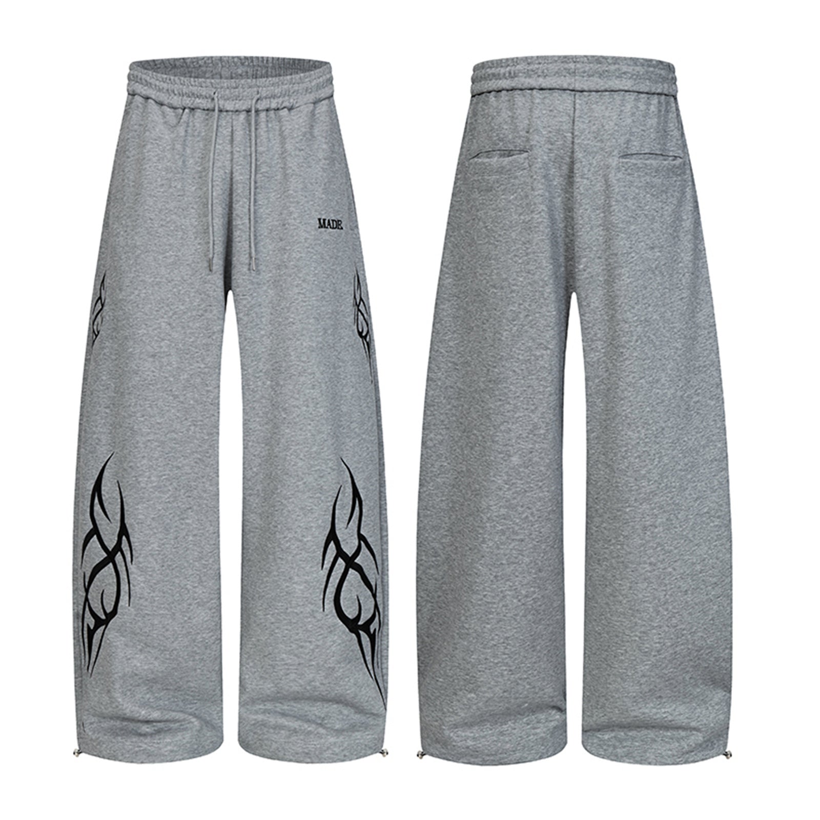 Tribal Print Wide-Leg Sweatpants with Drawstring Waist