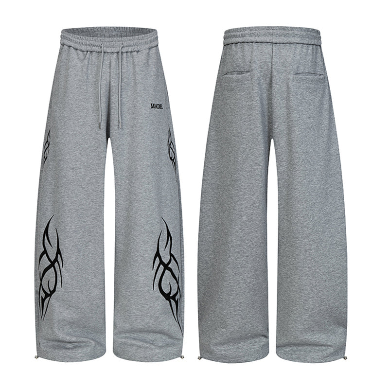 Tribal Print Wide-Leg Sweatpants with Drawstring Waist