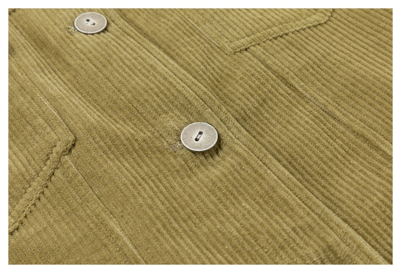 Corduroy Trucker Jacket — Oversized Fit, Floral-Lined, Olive Green