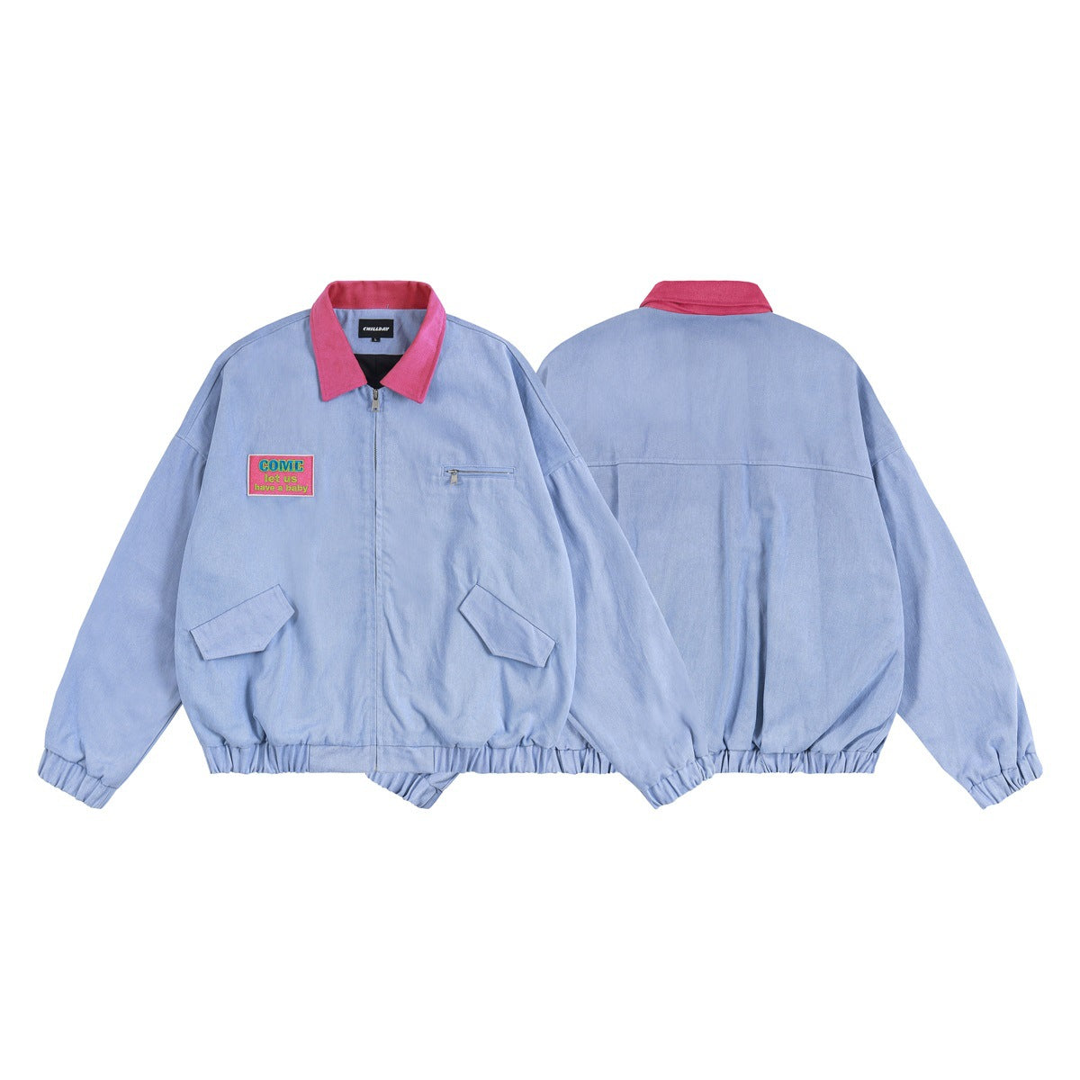 Veste Harrington rétro color block – Veste de travail zippée à col contrastant