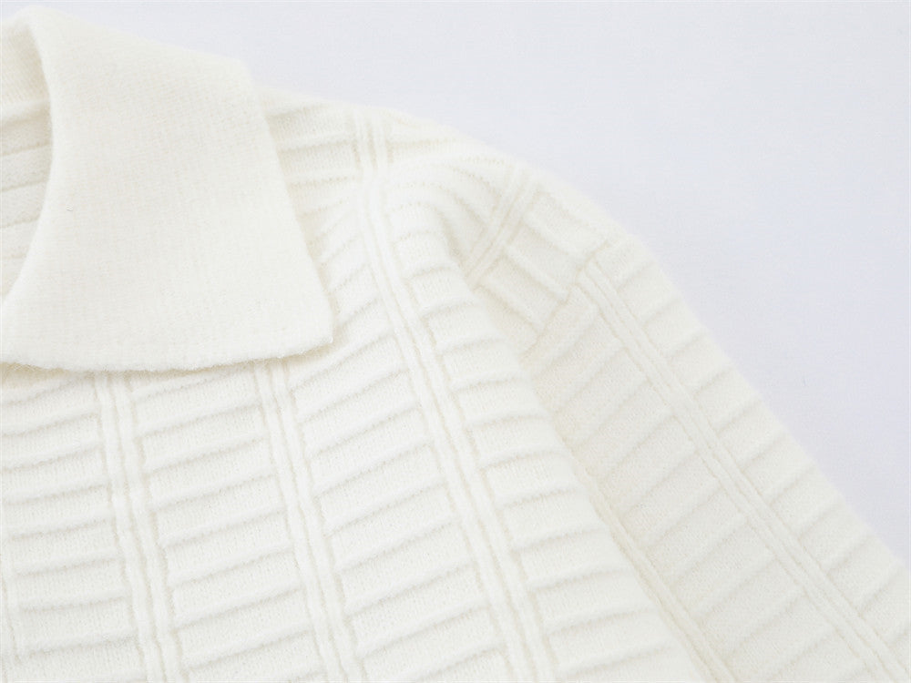 Polo-pull homme en maille texturée – Pull col boutonné à manches longues