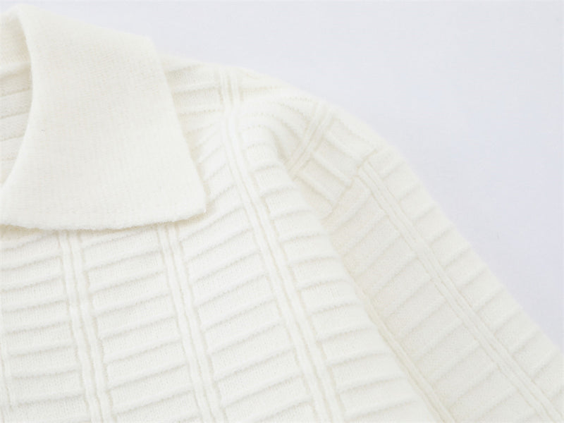 Polo-pull homme en maille texturée – Pull col boutonné à manches longues