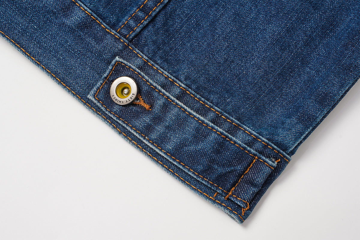 Veste en jean homme délavée avec col et poignets en velours côtelé