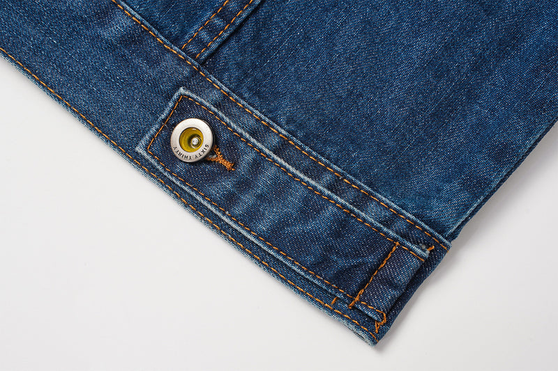 Veste en jean homme délavée avec col et poignets en velours côtelé