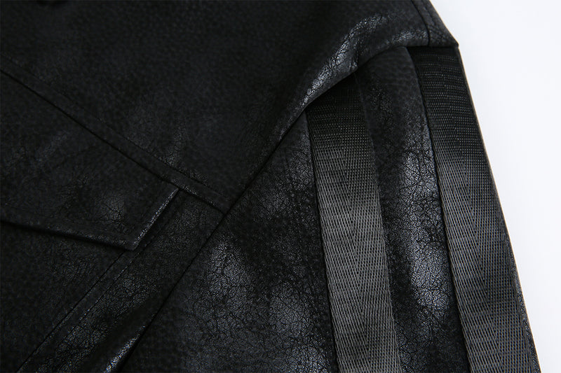 Veste trucker noire en similicuir PU – Style punk streetwear et moto