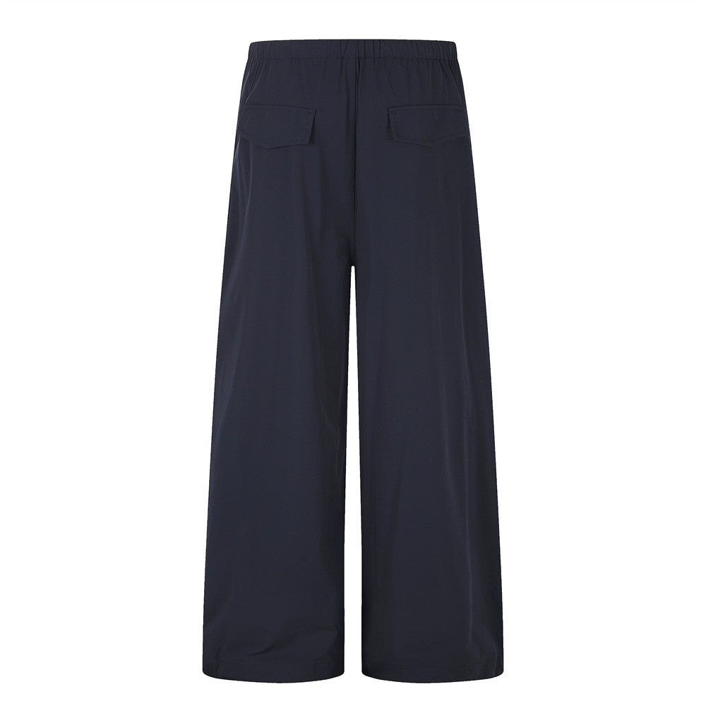 Wide-Leg Parachute Pants – Pleated Drawstring Trousers with Ruched Detail