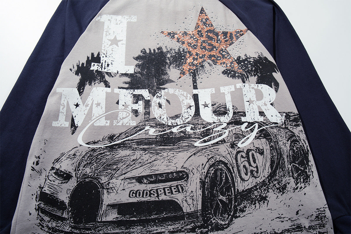 Long Sleeve Raglan Graphic T-Shirt – Oversized American Street Style with Star &