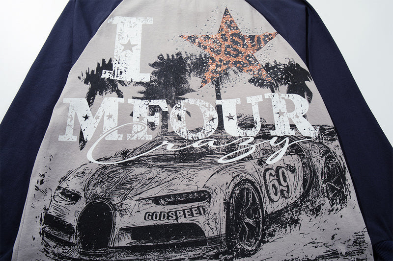 Long Sleeve Raglan Graphic T-Shirt – Oversized American Street Style with Star &