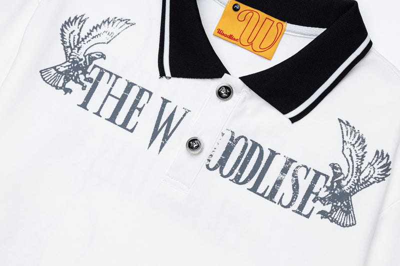 The Woodlise Langarm-Poloshirt – Adler-Grafikprint, Retro-Campus-Style