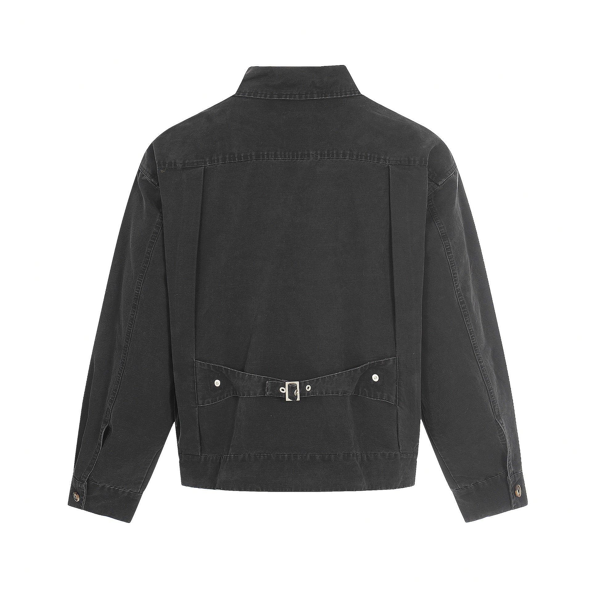 Veste en jean délavée vintage à clips mousqueton – Style trucker workwear