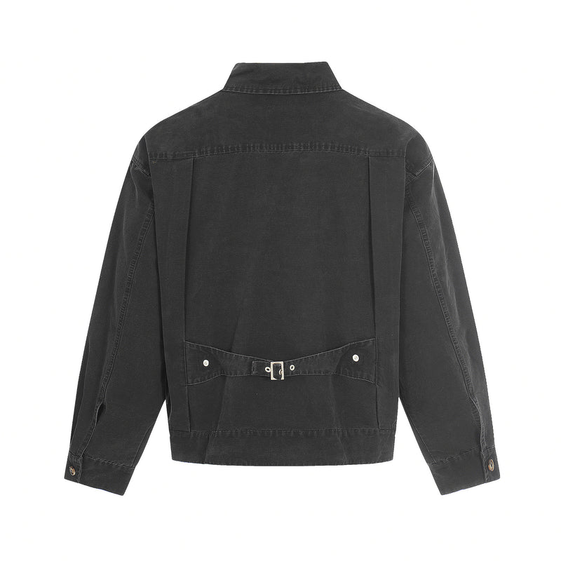 Veste en jean délavée vintage à clips mousqueton – Style trucker workwear