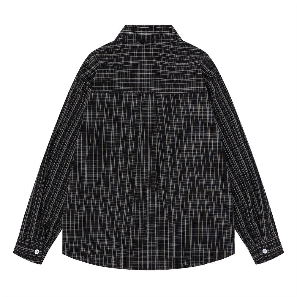 Flannel Long Sleeve Shirt Men – Oversized Plaid Abstract Face & Letter Print