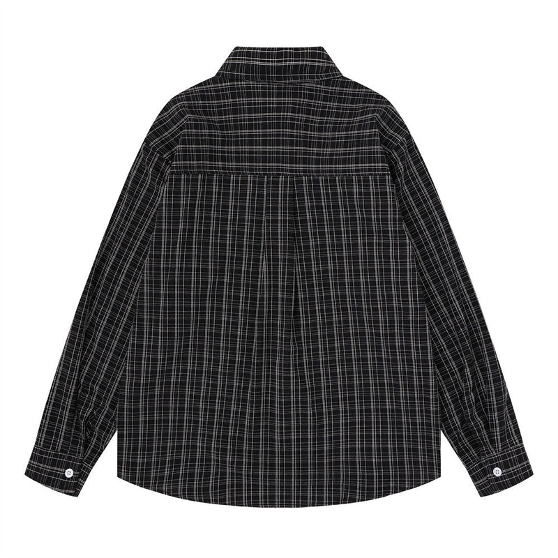 Flannel Long Sleeve Shirt Men – Oversized Plaid Abstract Face & Letter Print