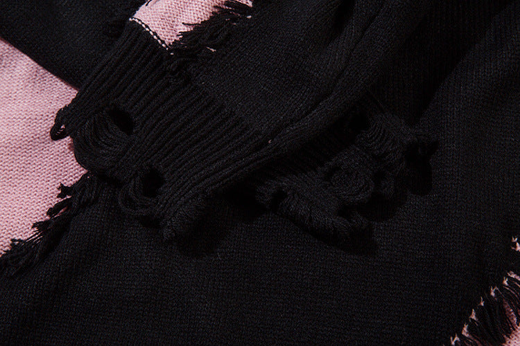 Pull en maille color block effet usé – Pull oversize à franges, style high-street