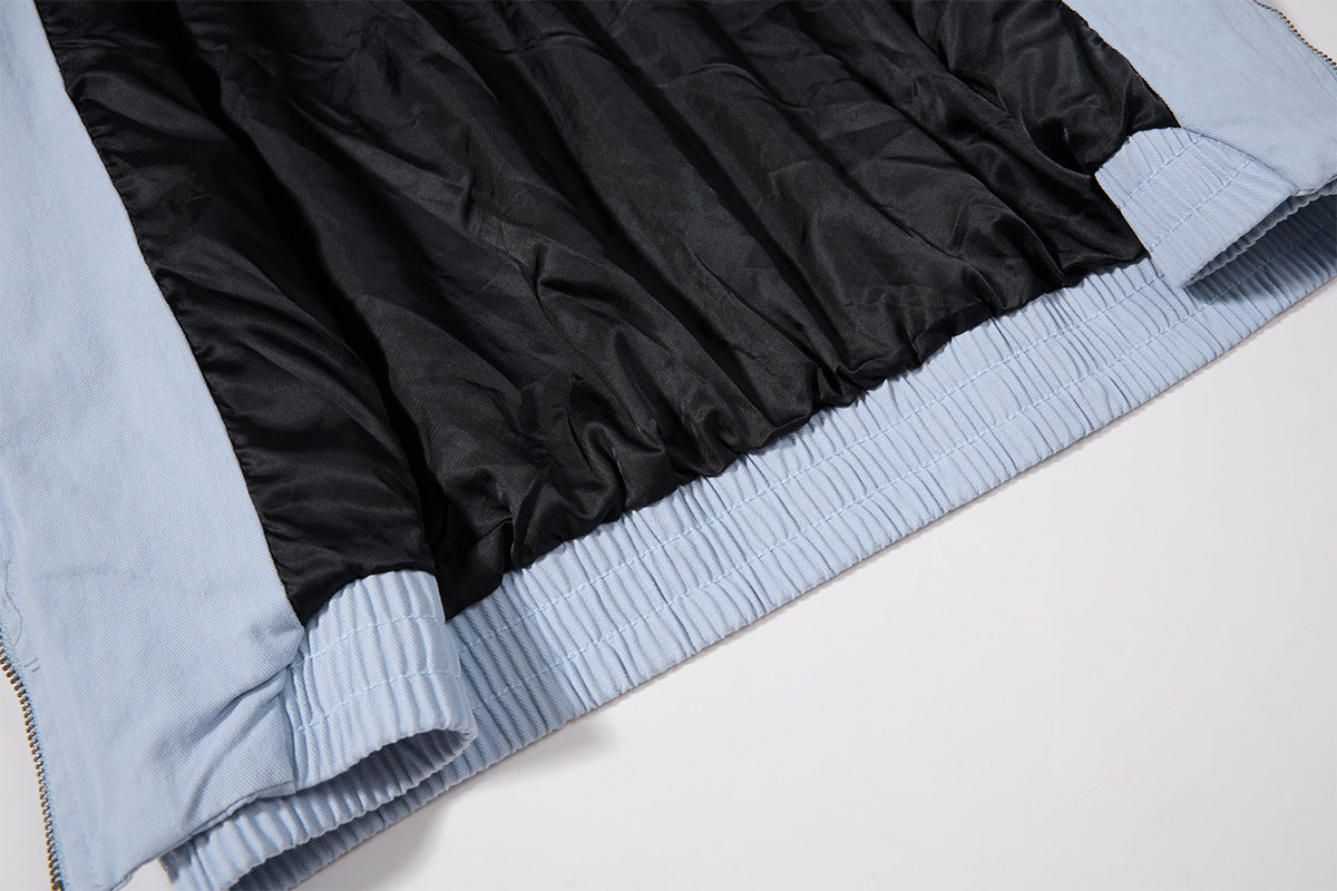 Retro American Washed Zip-Up Jacket with Corduroy Collar