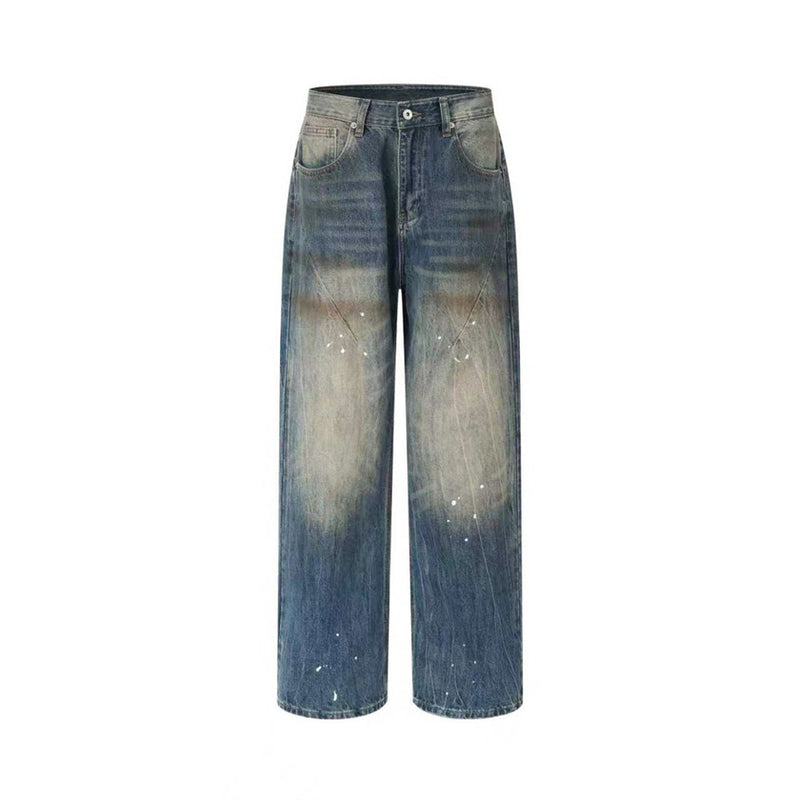 Baggy Jeans with Designs – Men's Vintage Distressed Wide-Leg Denim Pants