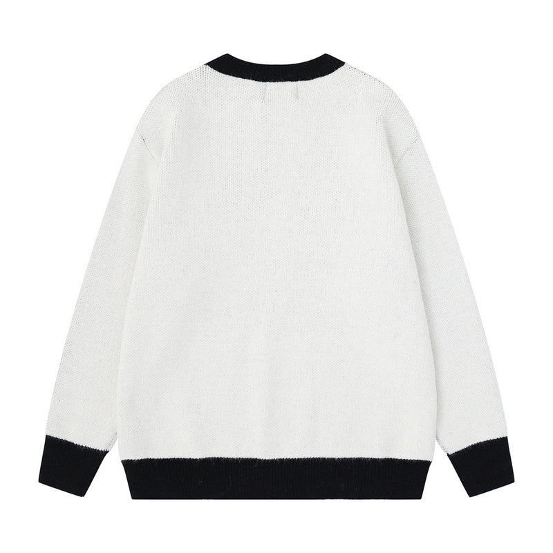 Men's Crew Neck Jacquard Knit Sweater – Pixelated Portrait Graphic, Contrast