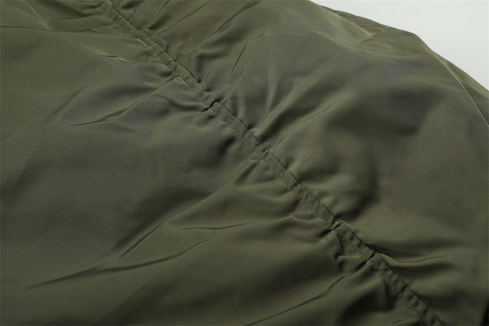 Men's Hooded Bomber Jacket with Detachable Fur-Trim Hood & Military Button