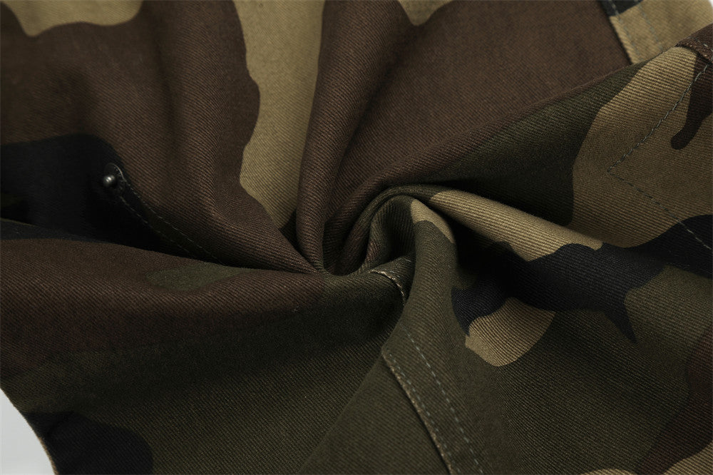 Camo Cargo Pants Wide-Leg Multi-Pocket Zip-Hem Trousers
