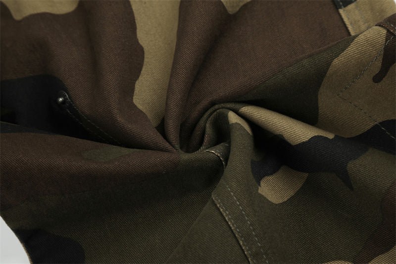 Camo Cargo Pants Wide-Leg Multi-Pocket Zip-Hem Trousers