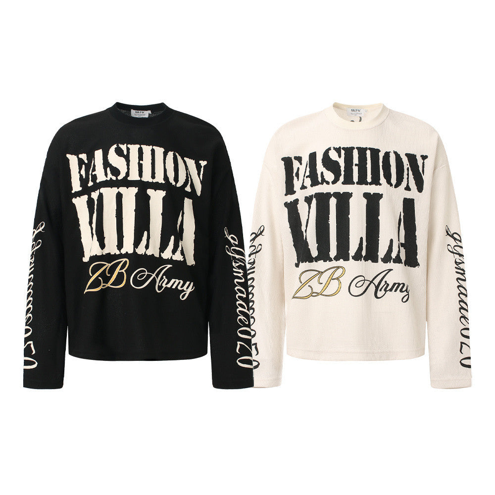 Fashion Killa Oversized Long Sleeve Graphic Tee – Waffle Knit Streetwear Top