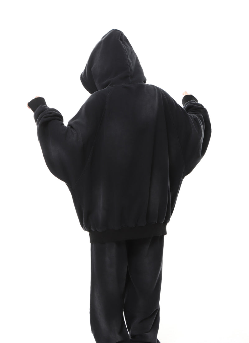 Material Graphic Oversized Hoodie – Washed Heavy Fleece with Embroidered Patch &
