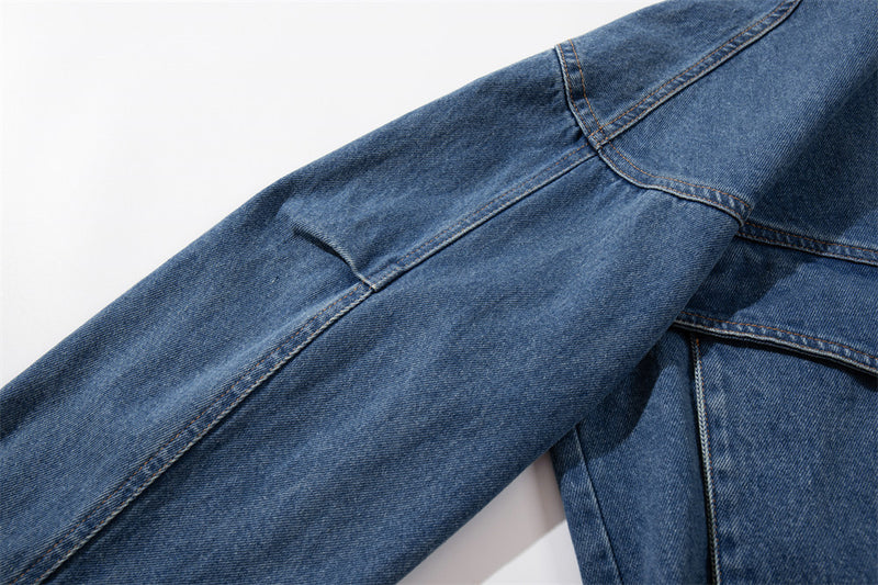 Veste bomber cargo oversize en denim pour homme – Col montant, grandes poches plaquées