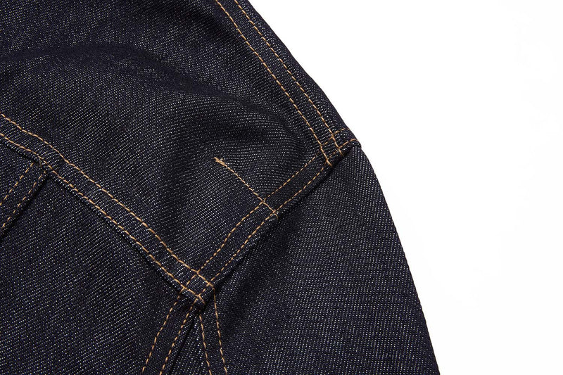Dark Indigo Denim Moto Jacket – Stand Collar, Cropped Fit, Snap Buttons