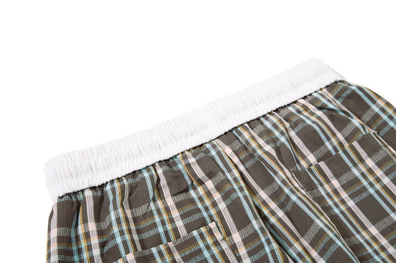 Plaid Wide-Leg Parachute Pants – Oversized Draped Fit with Drawstring Hem