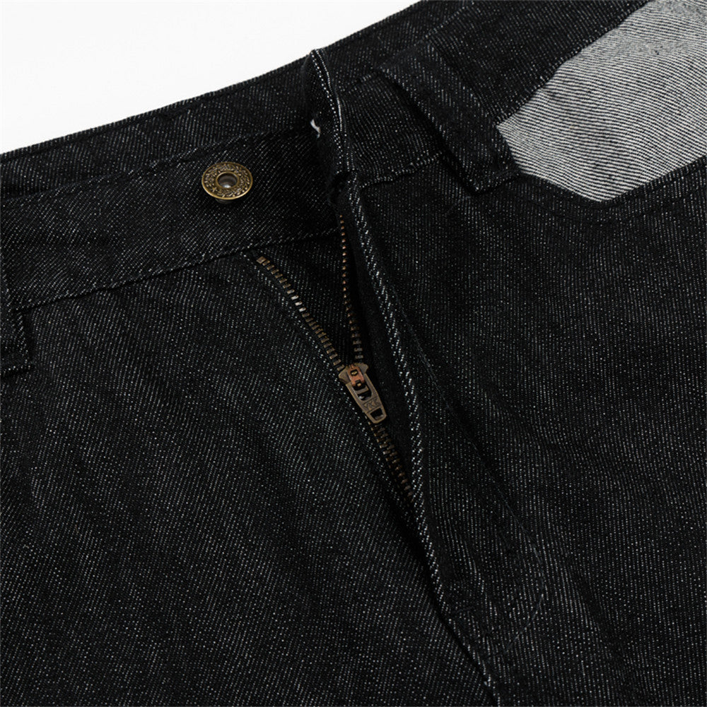 Jean homme noir baggy – Jambes larges, poches contrastantes et denim color block