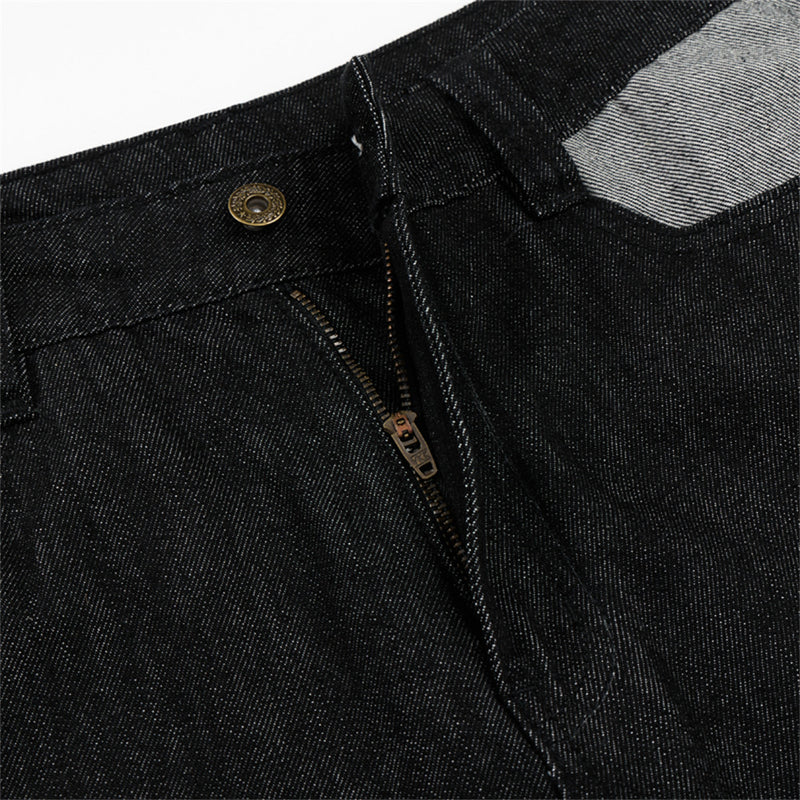 Jean homme noir baggy – Jambes larges, poches contrastantes et denim color block